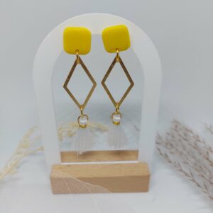 Boucles d'oreilles Géo jaune/blanc
