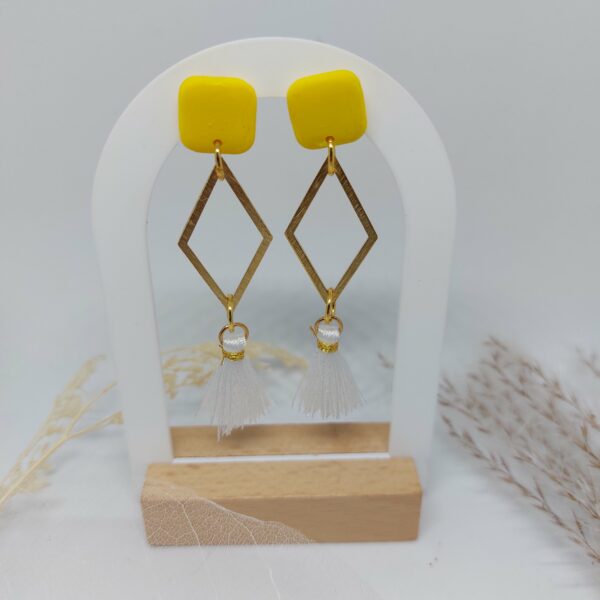 Boucles d'oreilles Géo jaune/blanc