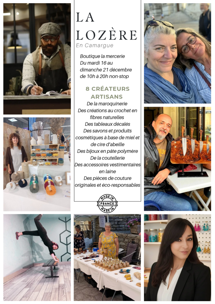 Image de la Lozère a Arles cadeau de Noël 2025 bijoux en pate polymere original photo atelier preciosa alba de la lozere en camargue 