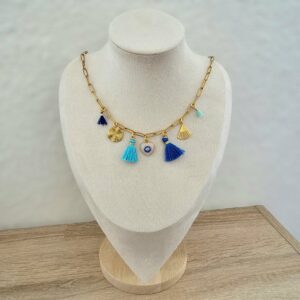 Collier maille trombone « Kenza » – Acier Inoxydable & Charms Bohèmes